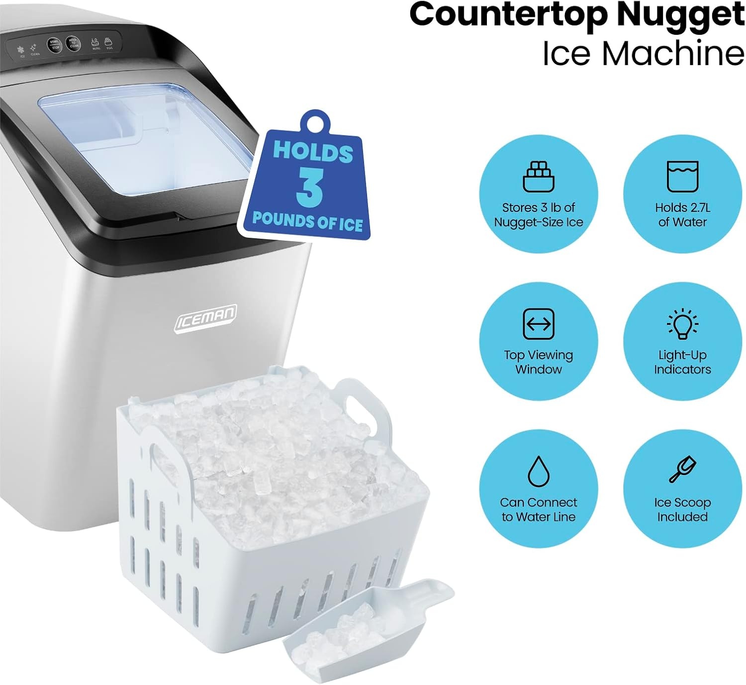 image:imageIceman Countertop Nugget Ice Maker Pebble Ice Machine Soft Chewable Pellets in 20 Min 26Lbs24H 3lb Capacity WaterlineCompatible SelfCleaning StainlessSteel Scoop