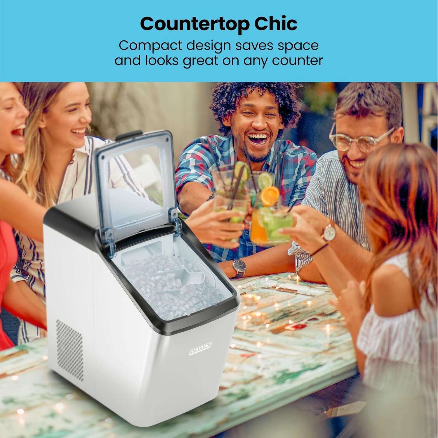 image:imageIceman Countertop Nugget Ice Maker Pebble Ice Machine Soft Chewable Pellets in 20 Min 26Lbs24H 3lb Capacity WaterlineCompatible SelfCleaning StainlessSteel Scoop