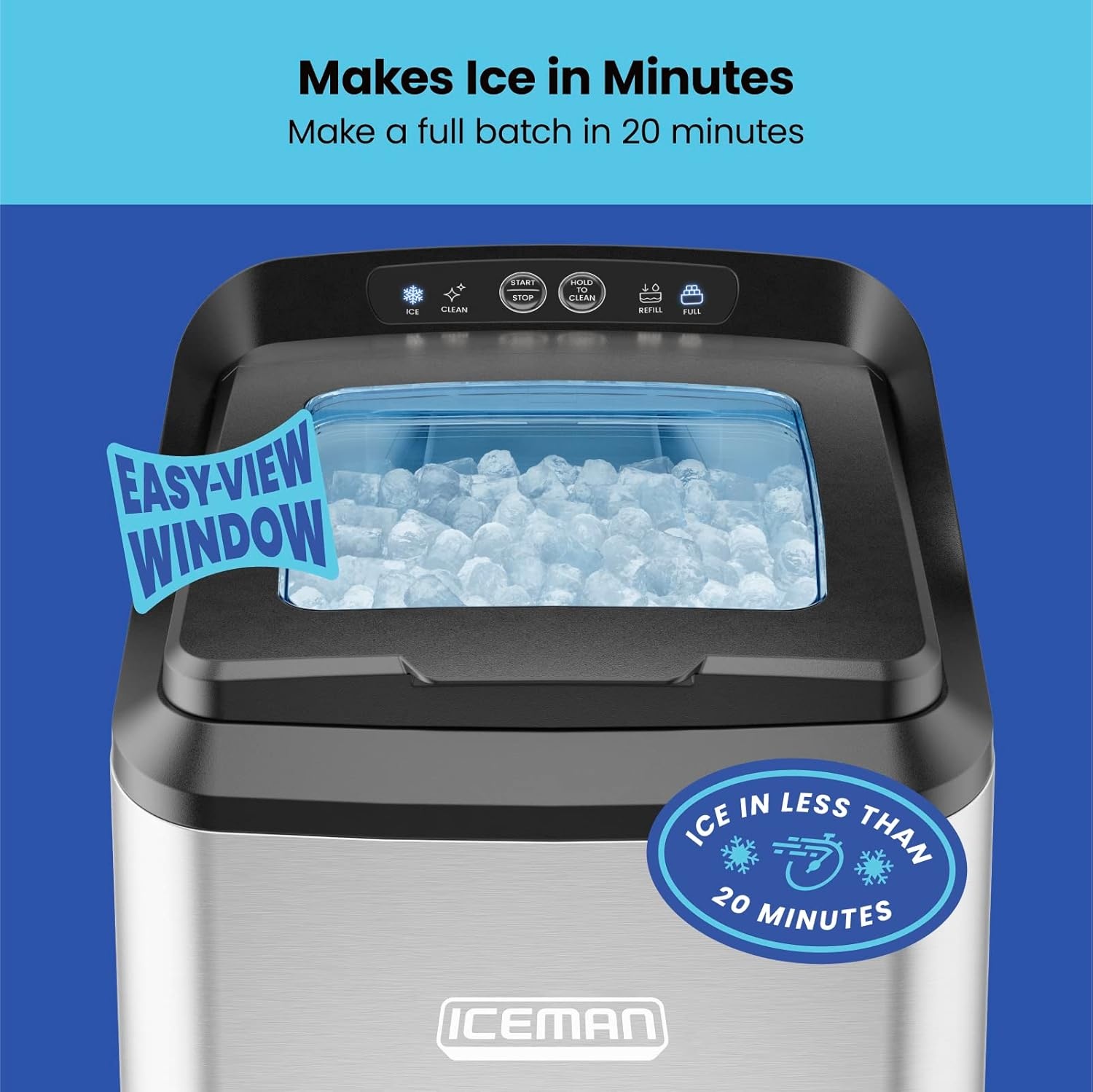 image:imageIceman Countertop Nugget Ice Maker Pebble Ice Machine Soft Chewable Pellets in 20 Min 26Lbs24H 3lb Capacity WaterlineCompatible SelfCleaning StainlessSteel Scoop