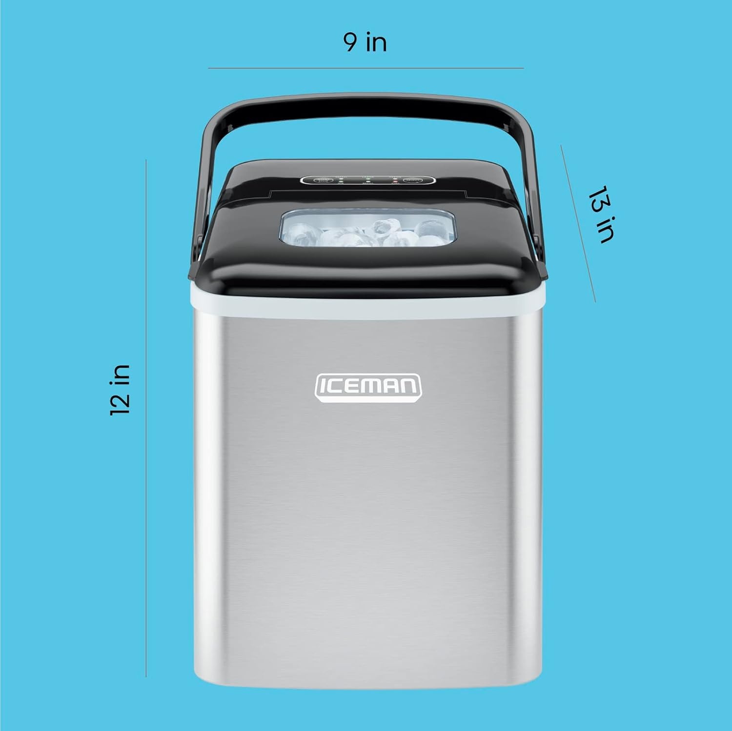 image:imageIceman DualSize Countertop Ice Maker Machine Portable Creates 2 Cube Sizes in 6 Mins Holds 13 lb of Ice Makes up to 26 lb in 24 Hours SelfCleaning Scoop Included StainlessSteelStainless