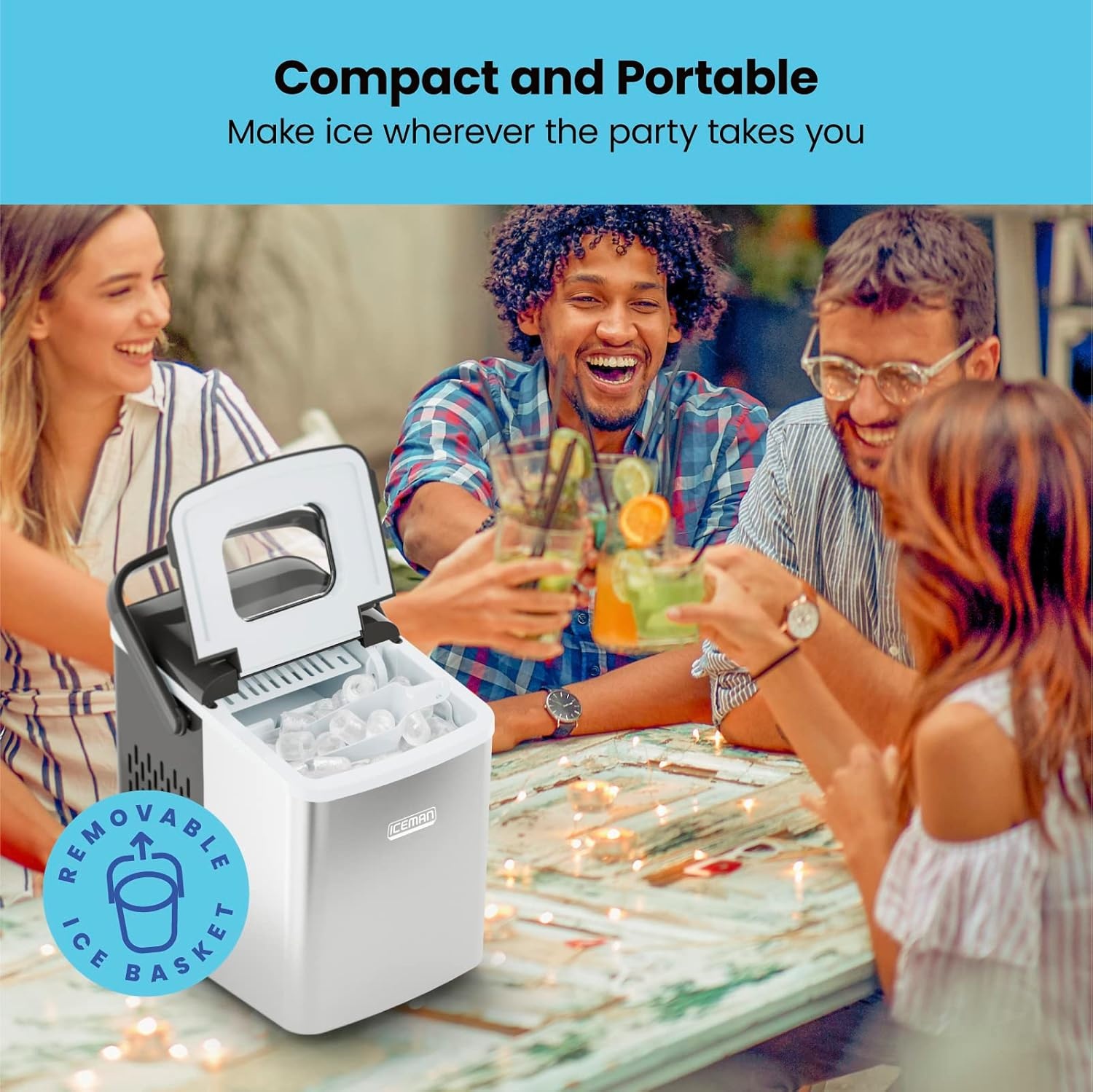 image:imageIceman DualSize Countertop Ice Maker Machine Portable Creates 2 Cube Sizes in 6 Mins Holds 13 lb of Ice Makes up to 26 lb in 24 Hours SelfCleaning Scoop Included StainlessSteelStainless