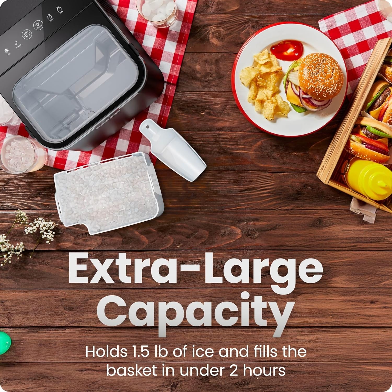 image:imageIceman DualSize Countertop Ice Maker Machine Portable Creates 2 Cube Sizes in 6 Mins Holds 13 lb of Ice Makes up to 26 lb in 24 Hours SelfCleaning Scoop Included StainlessSteelBlack