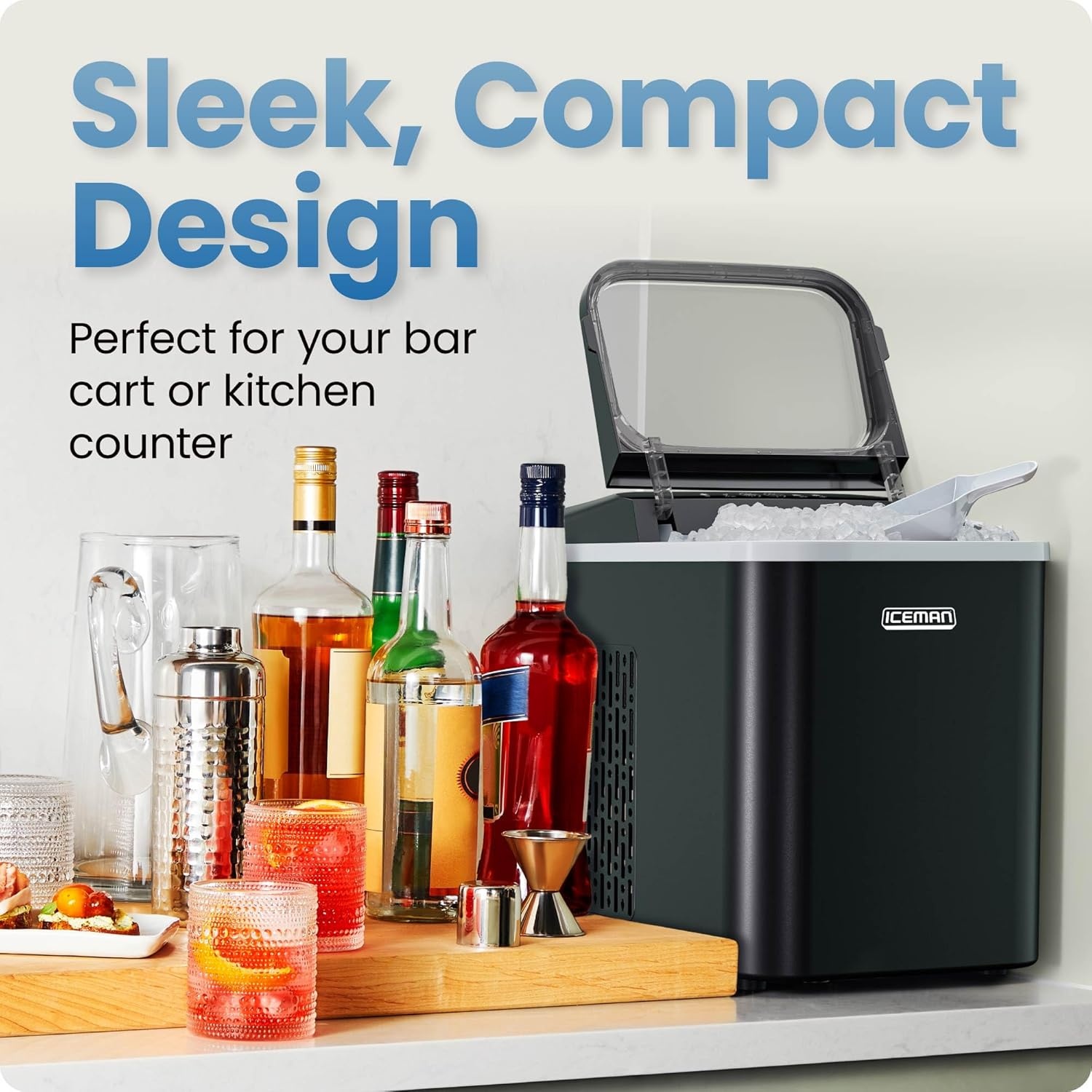 image:imageIceman DualSize Countertop Ice Maker Machine Portable Creates 2 Cube Sizes in 6 Mins Holds 13 lb of Ice Makes up to 26 lb in 24 Hours SelfCleaning Scoop Included StainlessSteelBlack