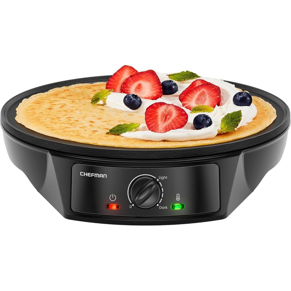 image:imageCHEFMAN Electric Crepe Maker Precise Temp Control 12 NonStick Griddle Perfect for Crepes Tortillas Blintzes Pancakes Waffles Eggs Bacon Batter Spreader amp Spatula Included BlackBlack