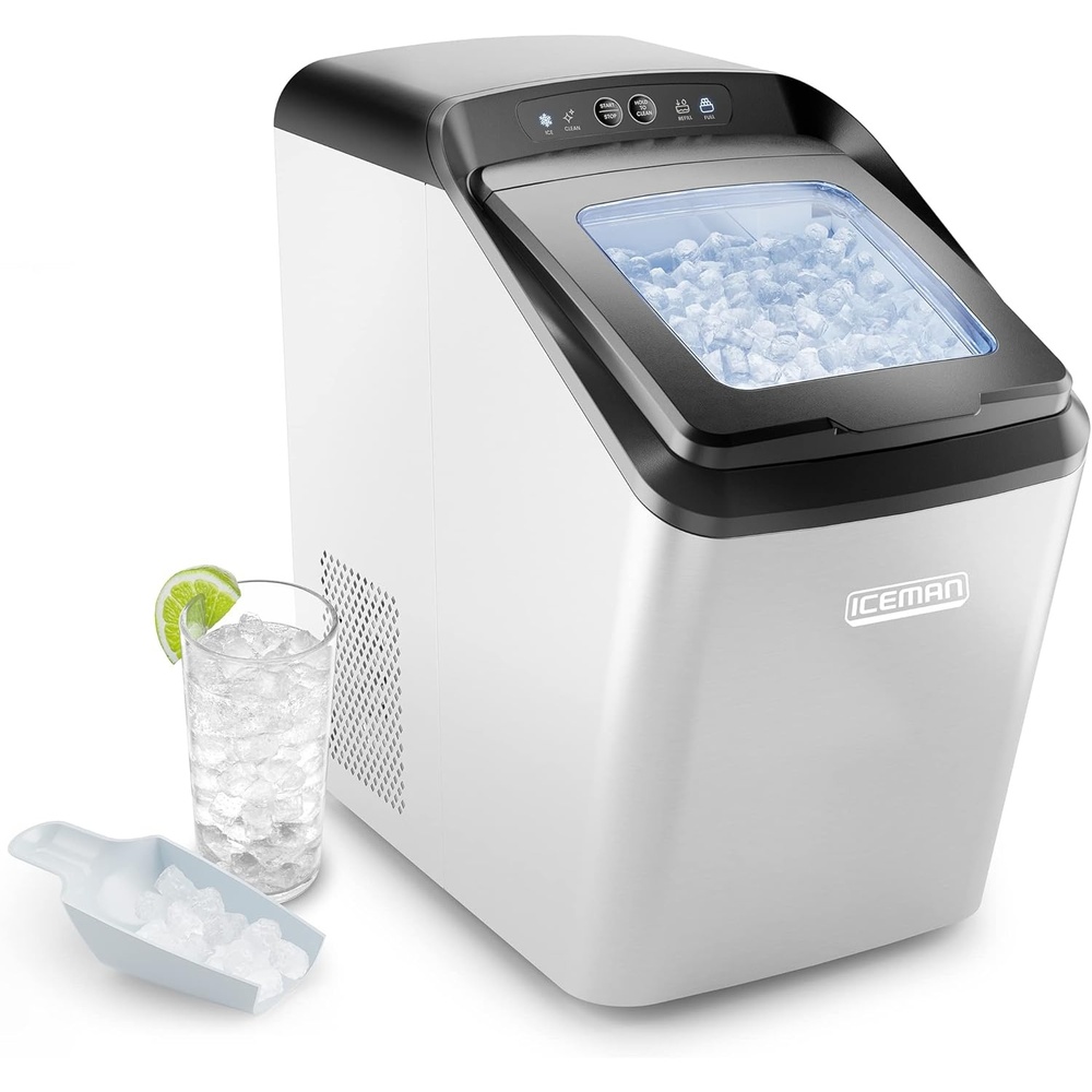 image:imageIceman Countertop Nugget Ice Maker Pebble Ice Machine Soft Chewable Pellets in 20 Min 26Lbs24H 3lb Capacity WaterlineCompatible SelfCleaning StainlessSteel Scoop