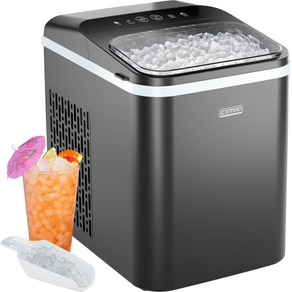 image:imageIceman DualSize Countertop Ice Maker Machine Portable Creates 2 Cube Sizes in 6 Mins Holds 13 lb of Ice Makes up to 26 lb in 24 Hours SelfCleaning Scoop Included StainlessSteelBlack
