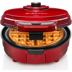 image:imageChefman AntiOverflow Belgian Waffle Maker wShade Selector Stainless Steel Temperature Control Mess Free Moat Round Nonstick Iron Plate Cool Touch Handle Measuring Cup IncludedRed