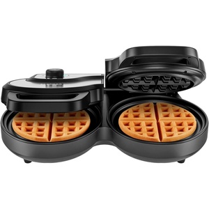 image:imageChefman AntiOverflow Belgian Waffle Maker wShade Selector Stainless Steel Temperature Control Mess Free Moat Round Nonstick Iron Plate Cool Touch Handle Measuring Cup IncludedStainless  Double