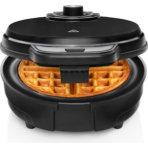 image:imageChefman AntiOverflow Belgian Waffle Maker wShade Selector Stainless Steel Temperature Control Mess Free Moat Round Nonstick Iron Plate Cool Touch Handle Measuring Cup IncludedBlack