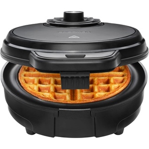 image:imageChefman AntiOverflow Waffle Maker Belgian Waffle Iron with Seven Crunch Selector Settings MessFree Moat Catches Excess Batter Nonstick Electric Single Griddle Mold Makes 6Inch Round Waffles