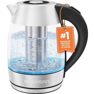 image:imageChefman Electric Kettle for Boiling Water 18L 1500W Removable Tea Infuser Auto Shut Off BoilDry Protection BPA Free Borosilicate Glass Hot Water Boiler Electric Tea Kettle  Stainless Steel18 Liters