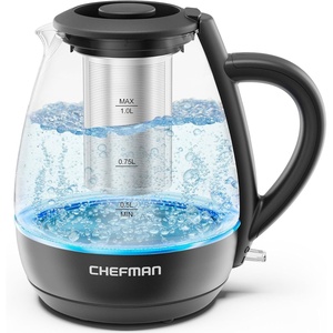 image:imageChefman Electric Kettle with Tea Infuser 17L 1500W Removable Lid for Easy Cleaning BoilDry Protection Stainless Steel Filter BPA Free Auto Shut Off Hot Water Boiler Glass Electric Tea KettleBlack
