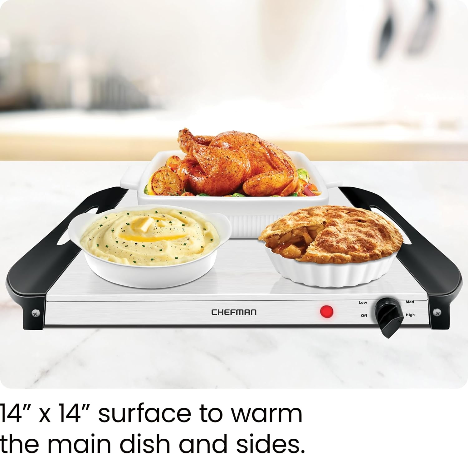 image:imageChefman Compact Glasstop Warming Tray with Adjustable Temperature Control Perfect for Buffets Restaurants Parties Events Home Dinners and Travel Mini 15x12 Inch Surface Keeps Food Hot BlackBuffet 14 x 14