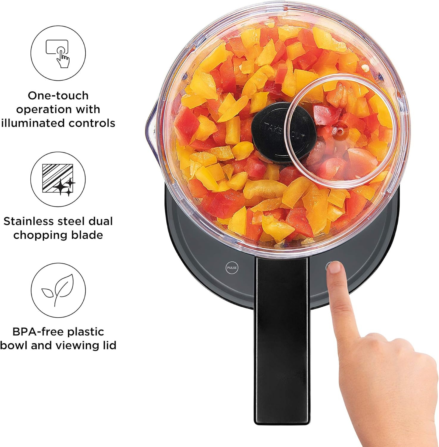 image:imageChefman Electric 4Cup Food Chopper Blender with Revolutionary Vertical Motion AutoChopping for Perfectly Even Mixing Results DishwasherSafe Stainless Steel Dual Blades BPAFree Bowl amp Lid BlackGray