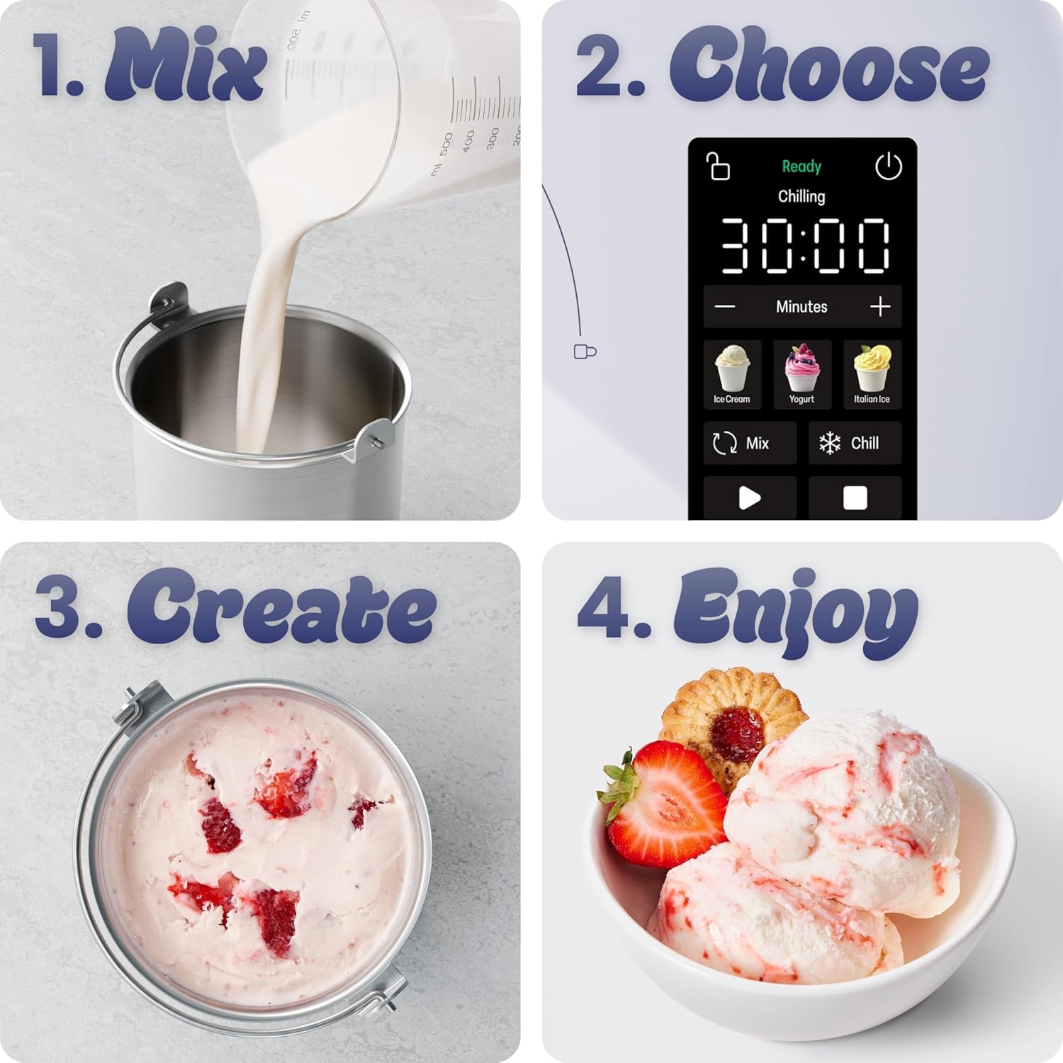 image:imageIceman by Chefman Trio Ice Cream Maker No PreFreezing with BuiltIn Compressor for Ice Cream Froyo Sorbet Sherbet Italian Ice Frozen Yogurt amp More 2 20oz Containers amp LidsLavender