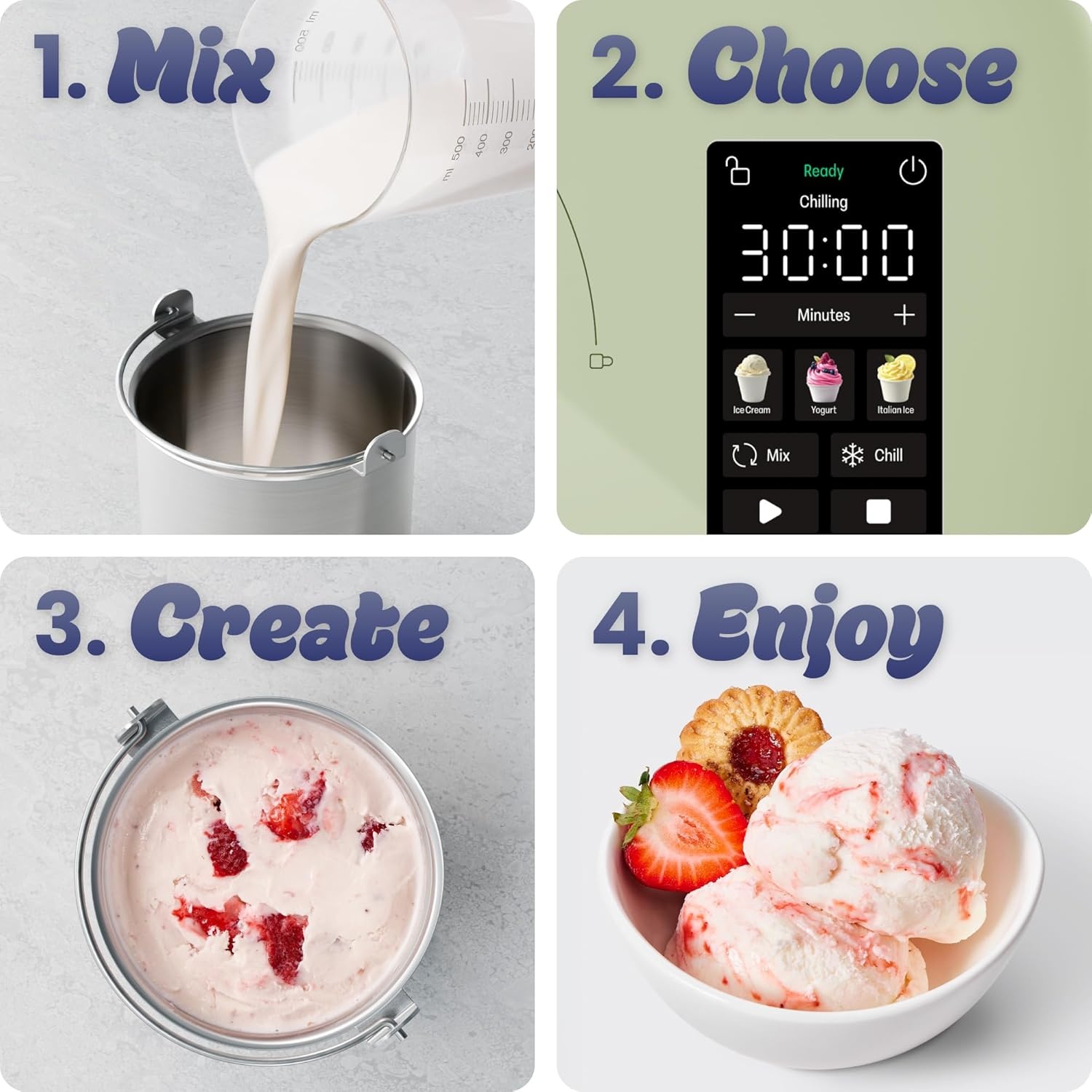 image:imageIceman by Chefman Trio Ice Cream Maker No PreFreezing with BuiltIn Compressor for Ice Cream Froyo Sorbet Sherbet Italian Ice Frozen Yogurt amp More 2 20oz Containers amp LidsPistachio