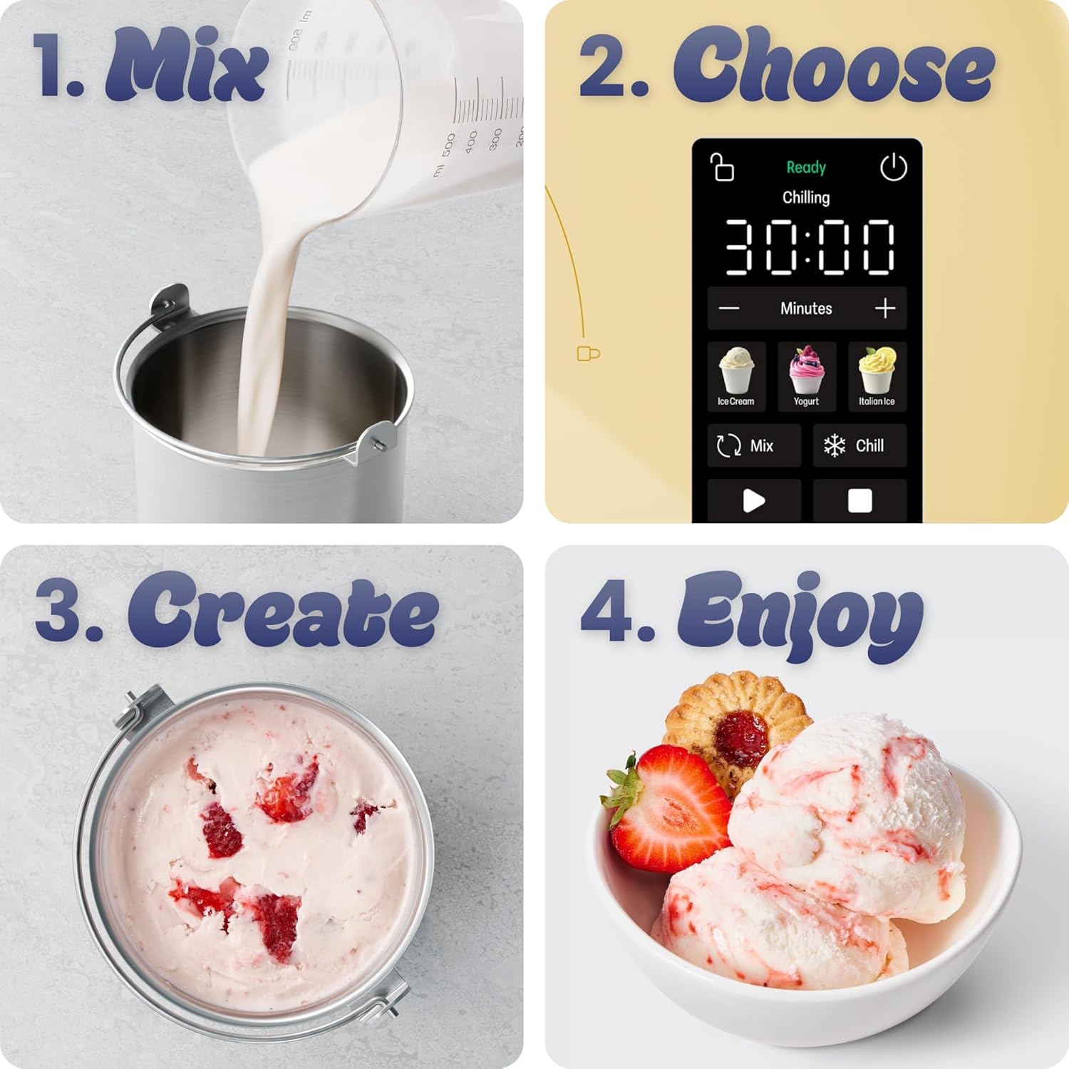 image:imageIceman by Chefman Trio Ice Cream Maker No PreFreezing with BuiltIn Compressor for Ice Cream Froyo Sorbet Sherbet Italian Ice Frozen Yogurt amp More 2 20oz Containers amp LidsButter