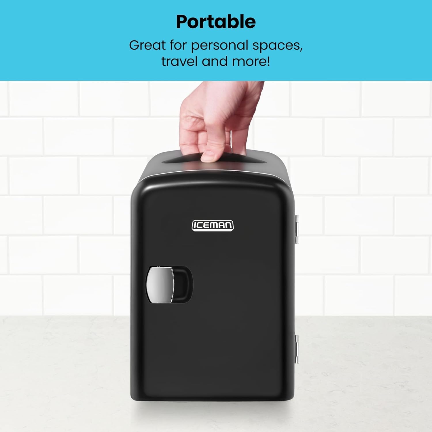 image:imageChefman Iceman Mini Portable Black Personal Fridge Cools Or Heats and Provides Compact Storage For Skincare Snacks Or 6 12oz Cans WA Lightweight 4liter Capacity To Take On The GoBlack