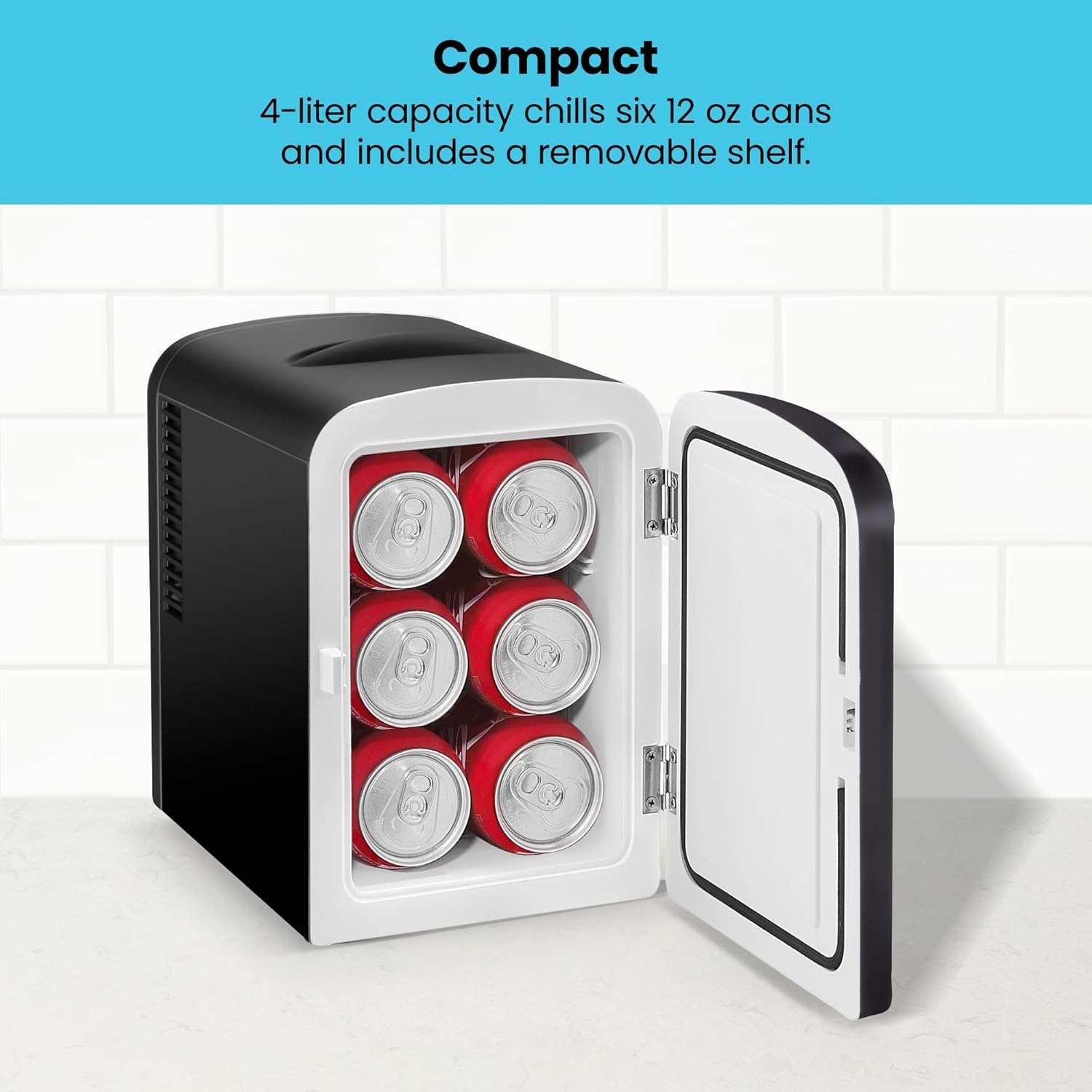 image:imageChefman Iceman Mini Portable Black Personal Fridge Cools Or Heats and Provides Compact Storage For Skincare Snacks Or 6 12oz Cans WA Lightweight 4liter Capacity To Take On The GoBlack