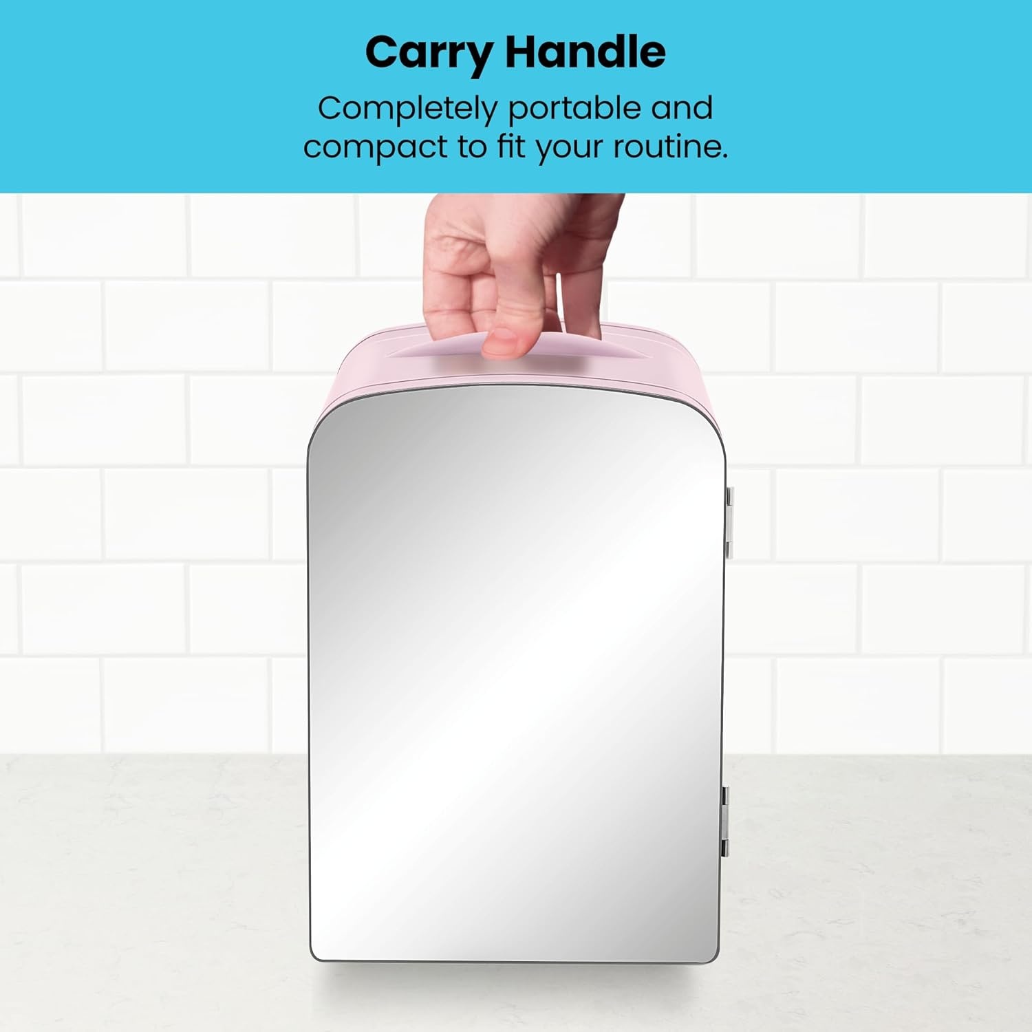 image:imageChefman Iceman Portable Mirrored Personal Fridge 4L Mini Refrigerator Skin Care Makeup Storage Beauty Serums amp Face Masks Small For Desktop Or Travel Cool amp Heat Cosmetic Application WhitePink