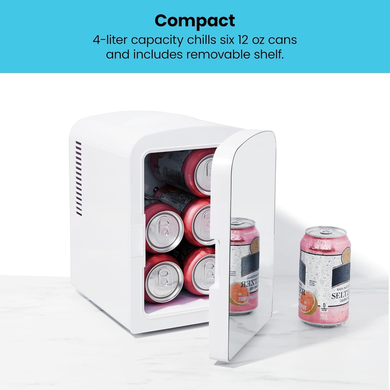 image:imageChefman Iceman Portable Mirrored Personal Fridge 4L Mini Refrigerator Skin Care Makeup Storage Beauty Serums amp Face Masks Small For Desktop Or Travel Cool amp Heat Cosmetic Application WhiteWhite