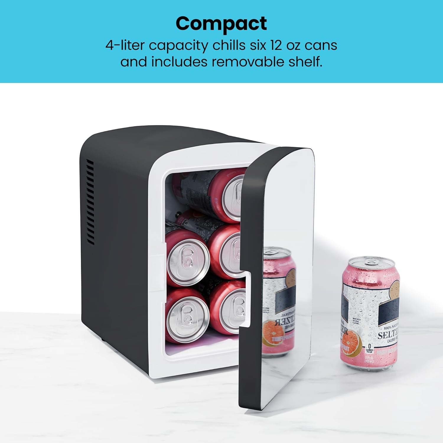 image:imageChefman Iceman Portable Mirrored Personal Fridge 4L Mini Refrigerator Skin Care Makeup Storage Beauty Serums amp Face Masks Small For Desktop Or Travel Cool amp Heat Cosmetic Application WhiteBlack
