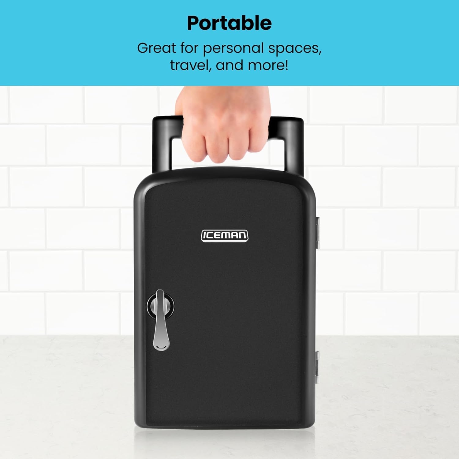 image:imageIceman Portable Mini Fridge Fits 6 x 12 oz Cans Cooler and Heater Mini Fridge for Bedroom Car Office Dorm and Skincare ACDC Car PlugCompatible BlueBlack Dry Erase