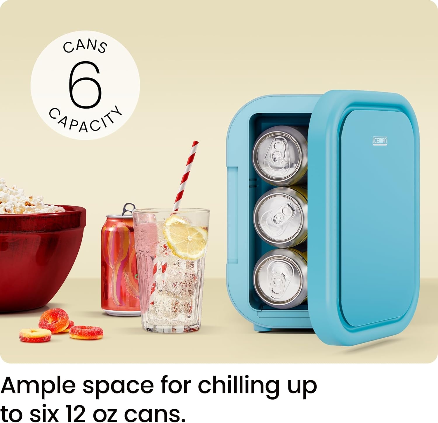 image:imageIceman Portable Mini Fridge Fits 6 x 12 oz Cans Cooler and Heater Mini Fridge for Bedroom Car Office Dorm and Skincare ACDC Car PlugCompatible BlueBlue