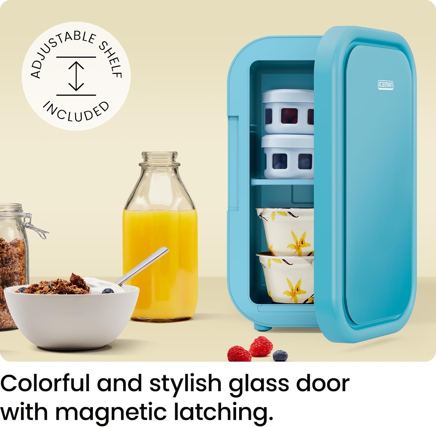image:imageIceman Portable Mini Fridge Fits 6 x 12 oz Cans Cooler and Heater Mini Fridge for Bedroom Car Office Dorm and Skincare ACDC Car PlugCompatible BlueBlue