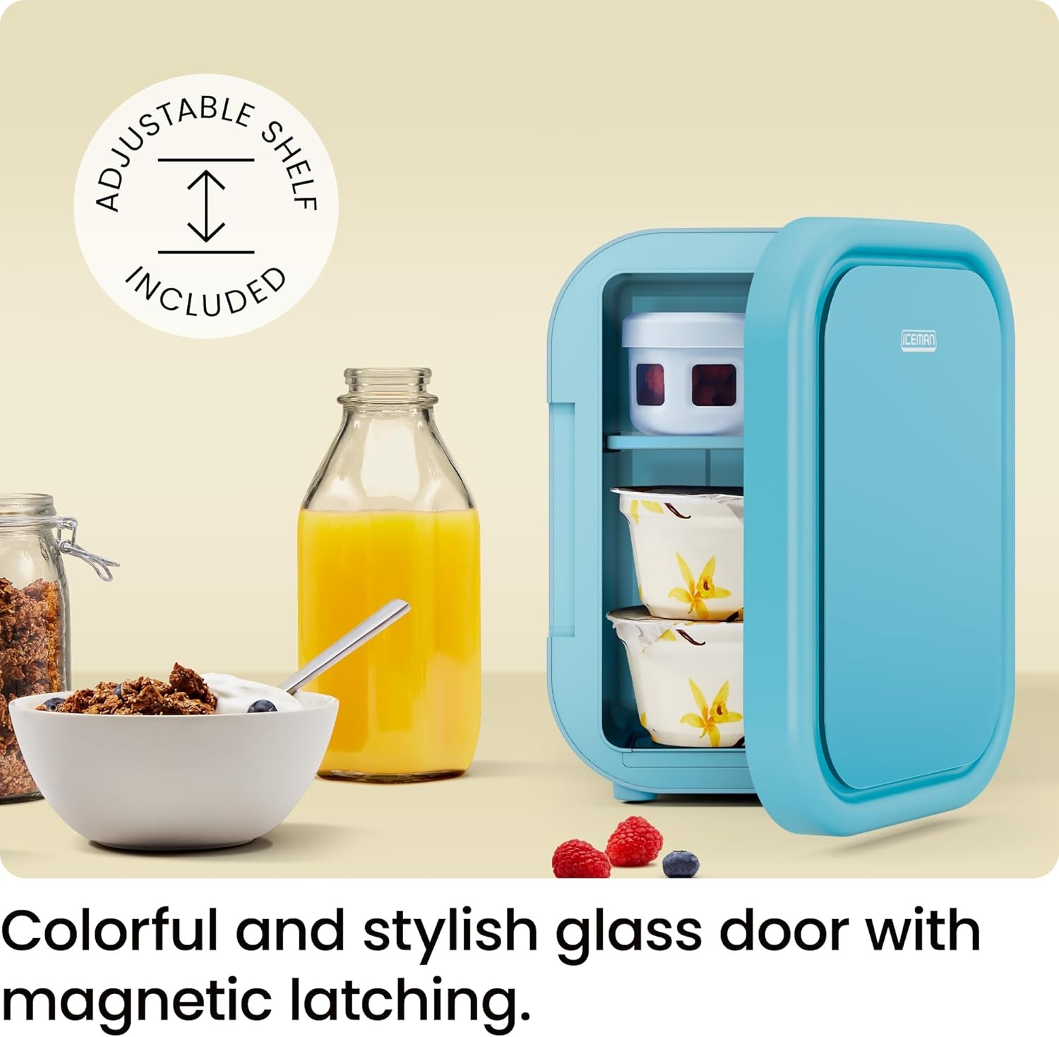image:imageIceman Portable Mini Fridge Fits 6 x 12 oz Cans Cooler and Heater Mini Fridge for Bedroom Car Office Dorm and Skincare ACDC Car PlugCompatible BlueBlue