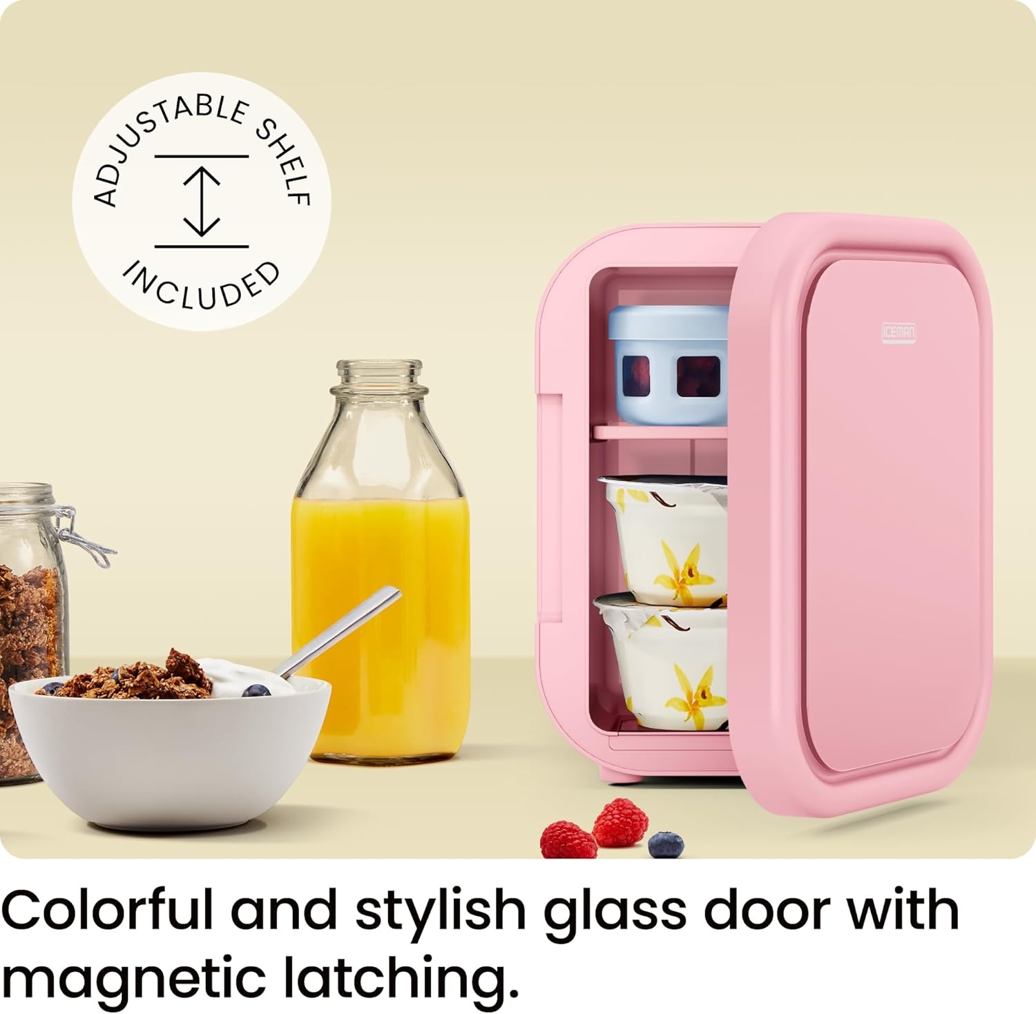 image:imageIceman Portable Mini Fridge Fits 6 x 12 oz Cans Cooler and Heater Mini Fridge for Bedroom Car Office Dorm and Skincare ACDC Car PlugCompatible BluePink
