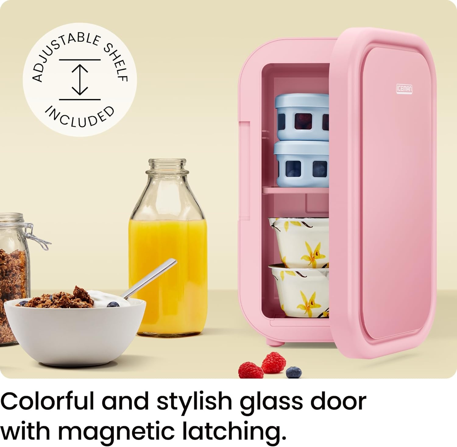 image:imageIceman Portable Mini Fridge Fits 6 x 12 oz Cans Cooler and Heater Mini Fridge for Bedroom Car Office Dorm and Skincare ACDC Car PlugCompatible BluePink