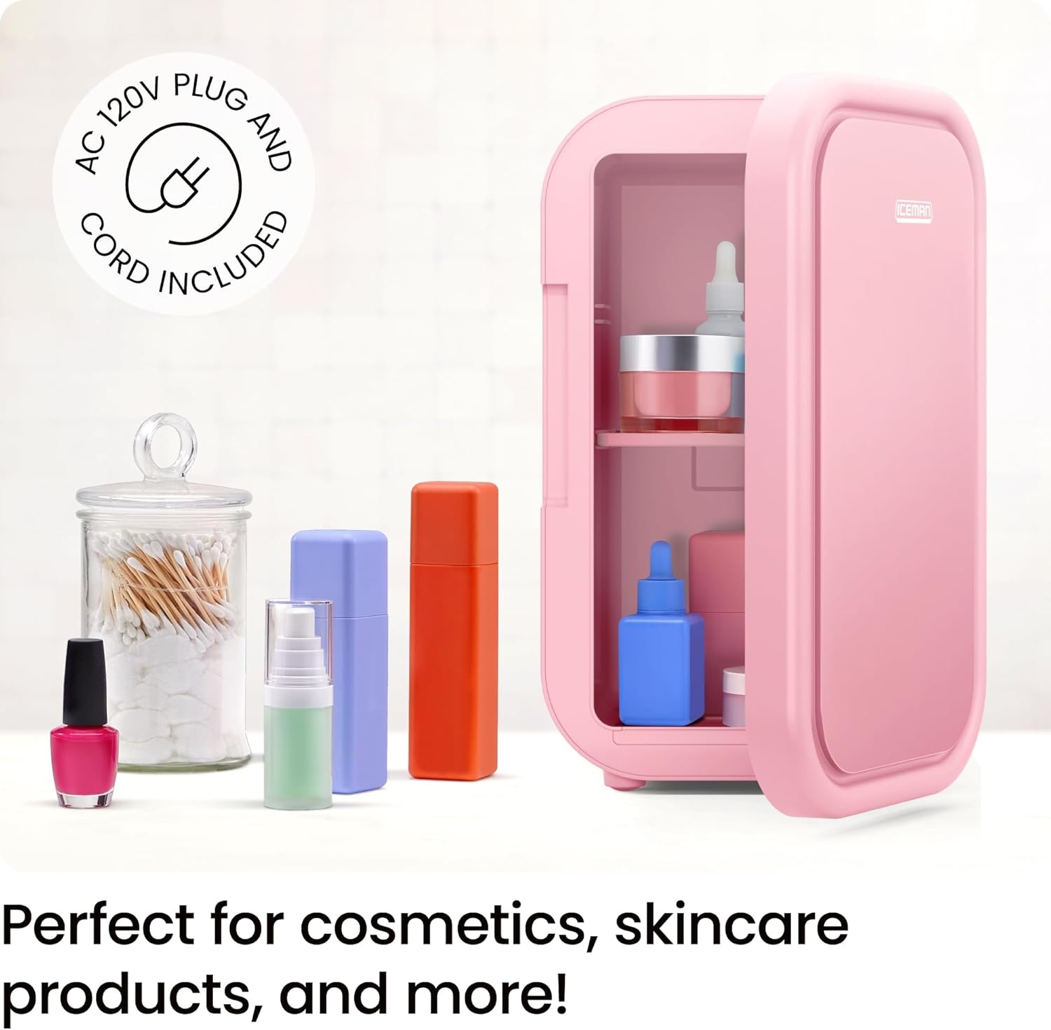 image:imageIceman Portable Mini Fridge Fits 6 x 12 oz Cans Cooler and Heater Mini Fridge for Bedroom Car Office Dorm and Skincare ACDC Car PlugCompatible BluePink