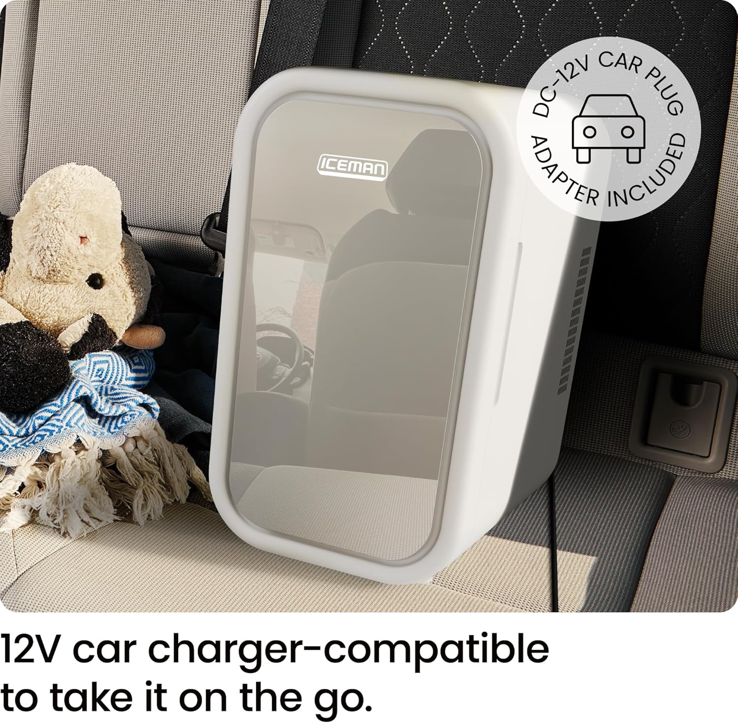 image:imageIceman Portable Mini Fridge Fits 6 x 12 oz Cans Cooler and Heater Mini Fridge for Bedroom Car Office Dorm and Skincare ACDC Car PlugCompatible BlueWhite