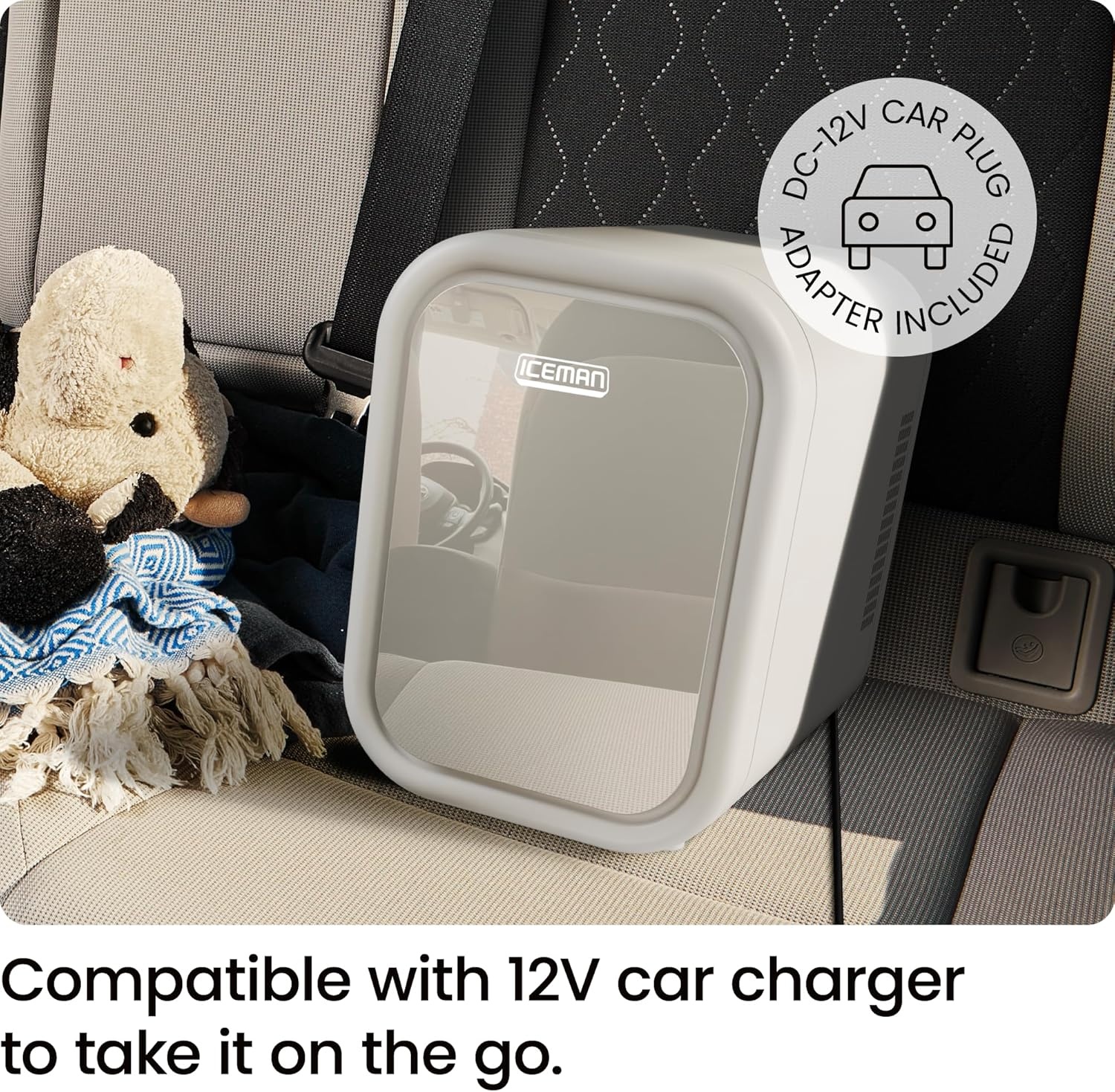 image:imageIceman Portable Mini Fridge Fits 6 x 12 oz Cans Cooler and Heater Mini Fridge for Bedroom Car Office Dorm and Skincare ACDC Car PlugCompatible BlueWhite