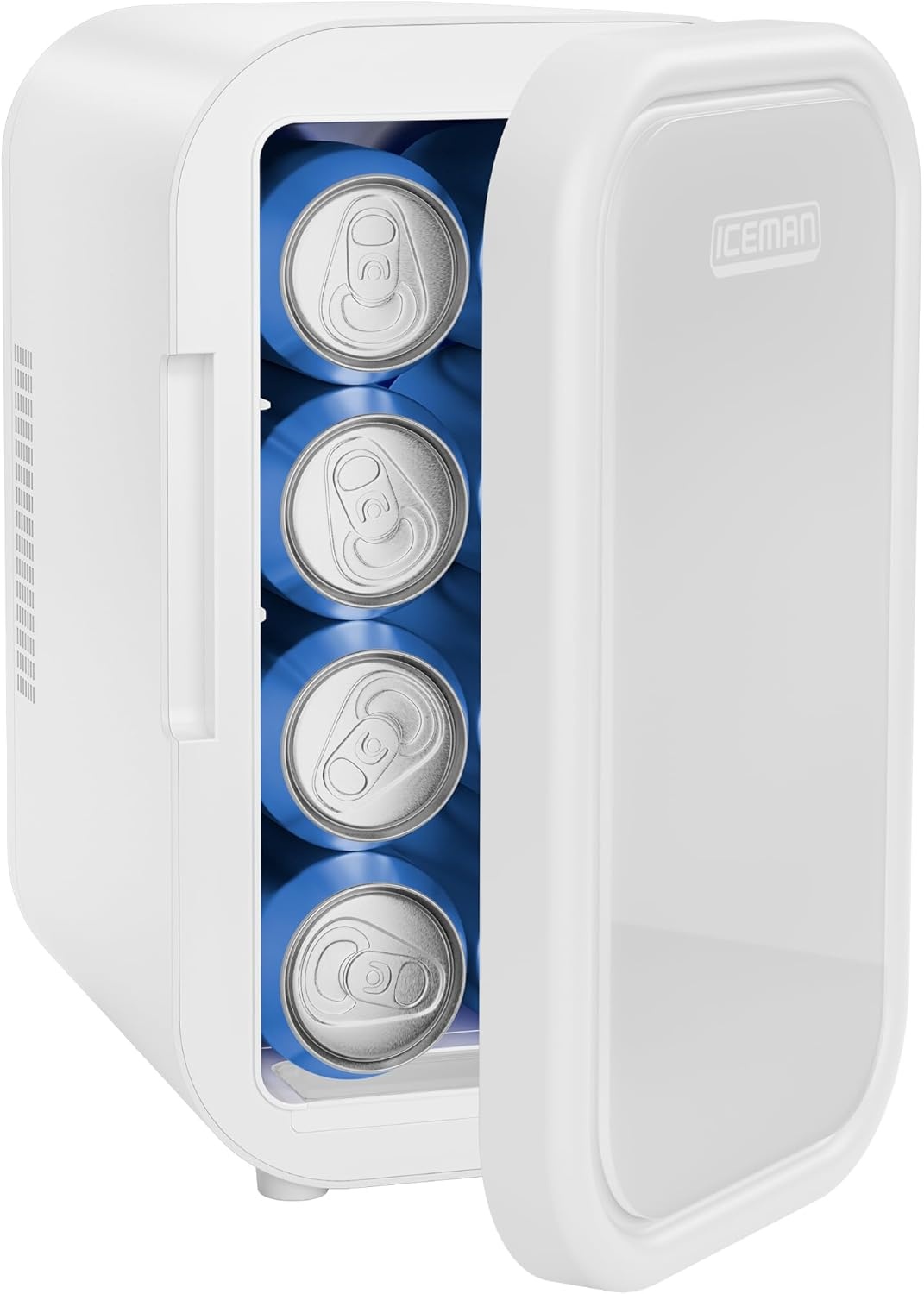 image:imageIceman Portable Mini Fridge Fits 6 x 12 oz Cans Cooler and Heater Mini Fridge for Bedroom Car Office Dorm and Skincare ACDC Car PlugCompatible BlueWhite