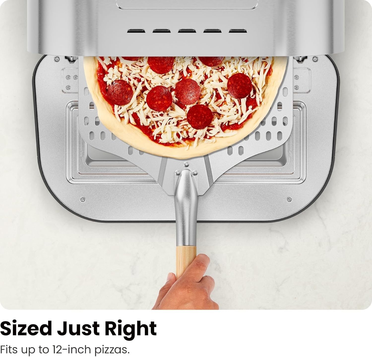 image:imageCHEFMAN Indoor Pizza Oven Makes 12 Inch Pizzas in Minutes Heats up to 800F Countertop Electric Maker with 5 Touchscreen Presets Pizza Stone and Peel Included Stainless BlackStainless Steel