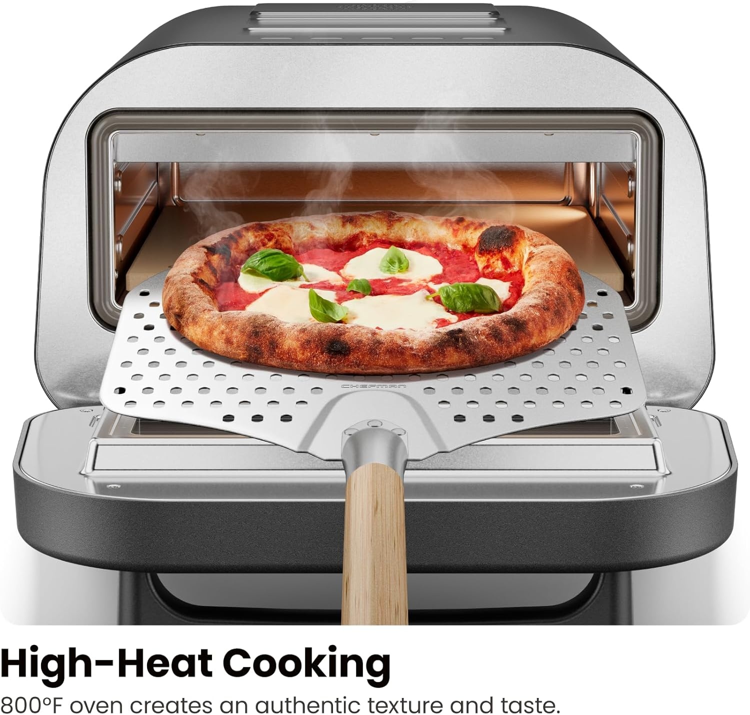 image:imageCHEFMAN Indoor Pizza Oven Makes 12 Inch Pizzas in Minutes Heats up to 800F Countertop Electric Maker with 5 Touchscreen Presets Pizza Stone and Peel Included Stainless BlackStainless Black