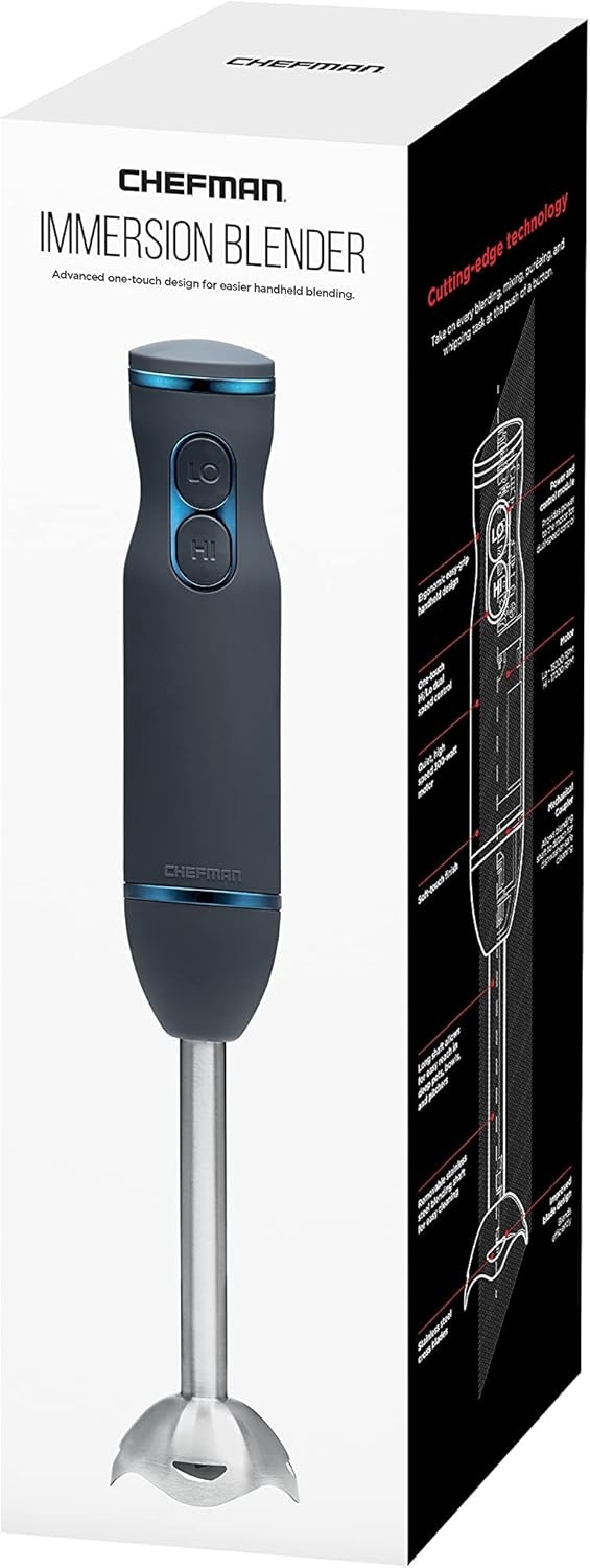 image:imageChefman Immersion Stick Hand Blender with Stainless Steel Blades Powerful Electric Ice Crushing 2Speed Control Handheld Food Mixer Purees Smoothies Shakes Sauces amp Soups TurquoiseMidnight Blue