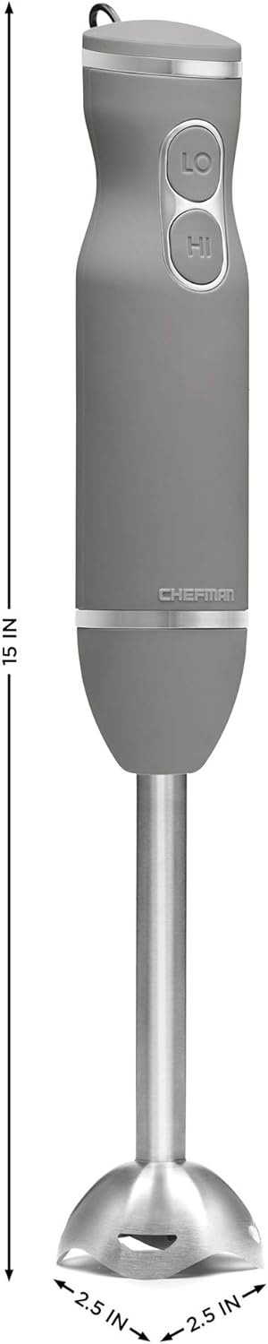 image:imageChefman Immersion Stick Hand Blender with Stainless Steel Blades Powerful Electric Ice Crushing 2Speed Control Handheld Food Mixer Purees Smoothies Shakes Sauces amp Soups TurquoiseGrey