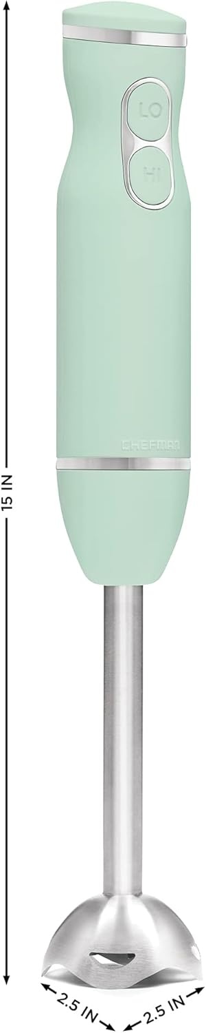 image:imageChefman Immersion Stick Hand Blender with Stainless Steel Blades Powerful Electric Ice Crushing 2Speed Control Handheld Food Mixer Purees Smoothies Shakes Sauces amp Soups TurquoiseSage