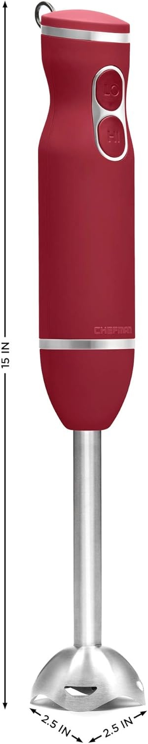 image:imageChefman Immersion Stick Hand Blender with Stainless Steel Blades Powerful Electric Ice Crushing 2Speed Control Handheld Food Mixer Purees Smoothies Shakes Sauces amp Soups TurquoiseRed