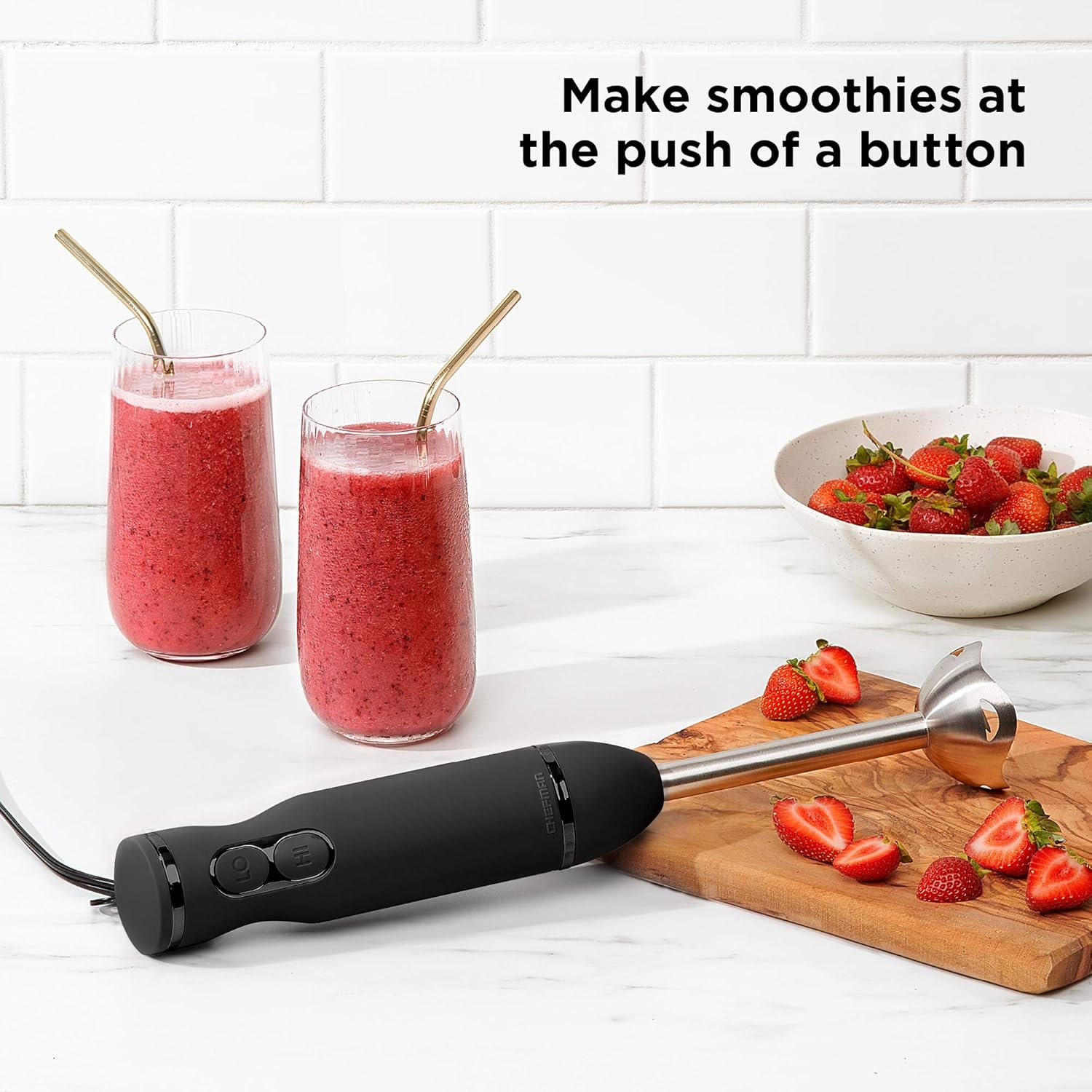 image:imageChefman Immersion Stick Hand Blender with Stainless Steel Blades Powerful Electric Ice Crushing 2Speed Control Handheld Food Mixer Purees Smoothies Shakes Sauces amp Soups TurquoiseBlack