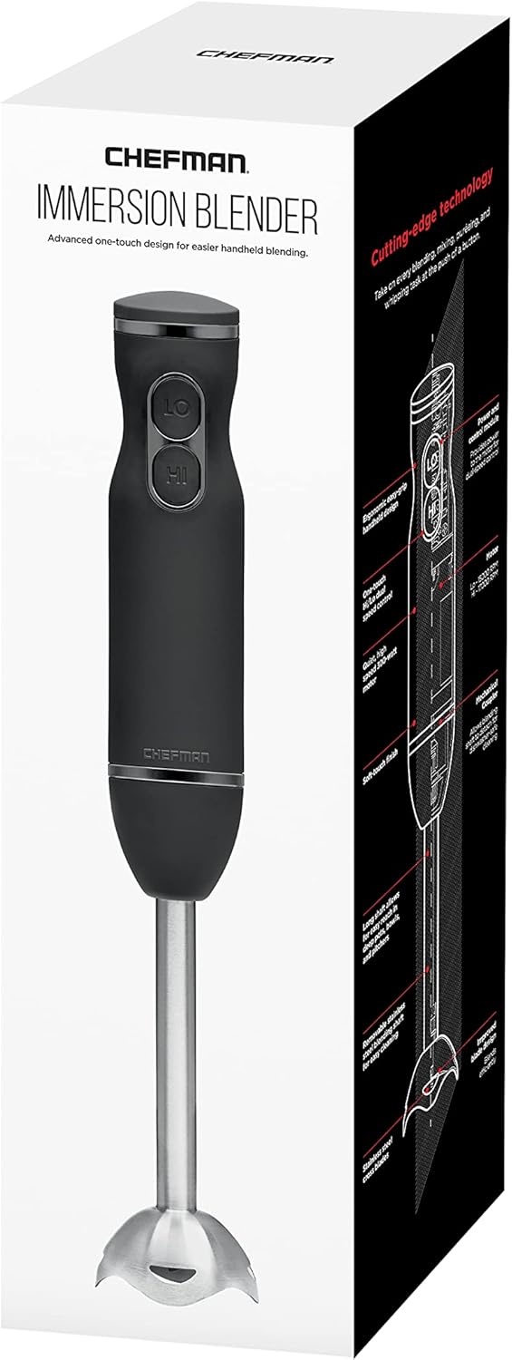 image:imageChefman Immersion Stick Hand Blender with Stainless Steel Blades Powerful Electric Ice Crushing 2Speed Control Handheld Food Mixer Purees Smoothies Shakes Sauces amp Soups TurquoiseBlack