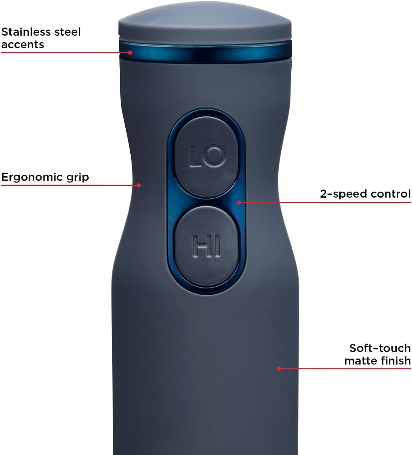image:imageChefman Immersion Stick Hand Blender with Stainless Steel Blades Powerful Electric Ice Crushing 2Speed Control Handheld Food Mixer Purees Smoothies Shakes Sauces amp Soups TurquoiseMidnight Blue