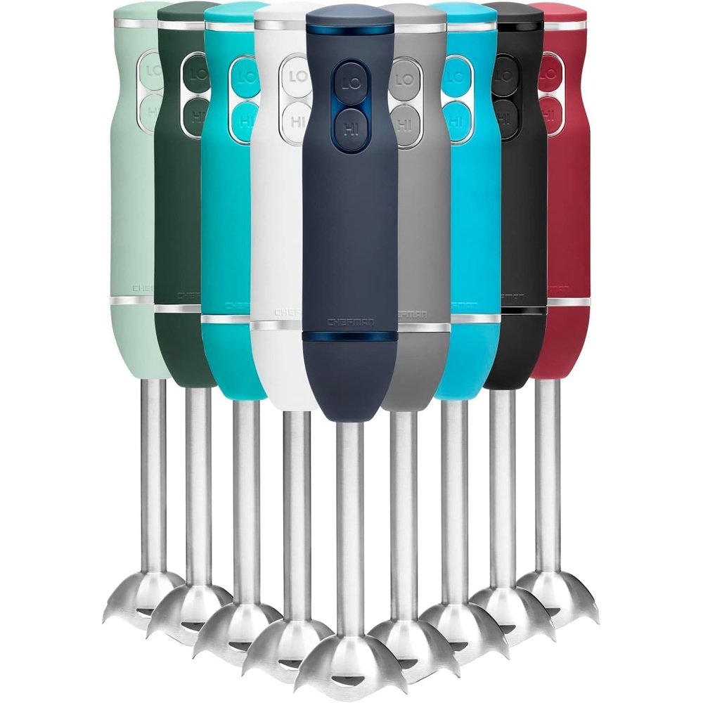 image:imageChefman Immersion Stick Hand Blender with Stainless Steel Blades Powerful Electric Ice Crushing 2Speed Control Handheld Food Mixer Purees Smoothies Shakes Sauces amp Soups TurquoiseMidnight Blue