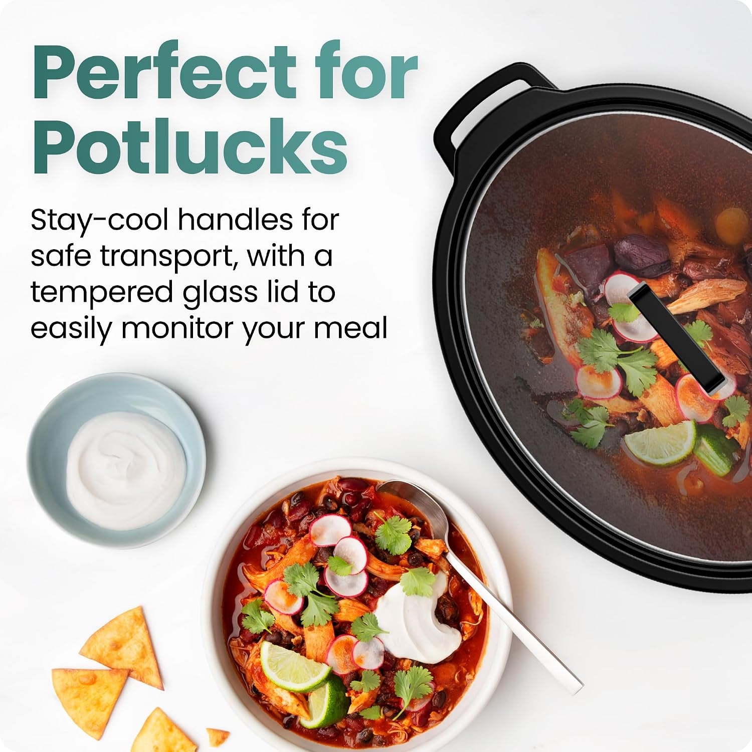 image:imageChefman Slow Cooker 7 Quart Large Family Size Slow Cooker with Low High amp Warm Settings Removable Ceramic Crock Tempered Glass Lid DishwasherSafe for Easy Cleanup Stainless Steel7 Quarts