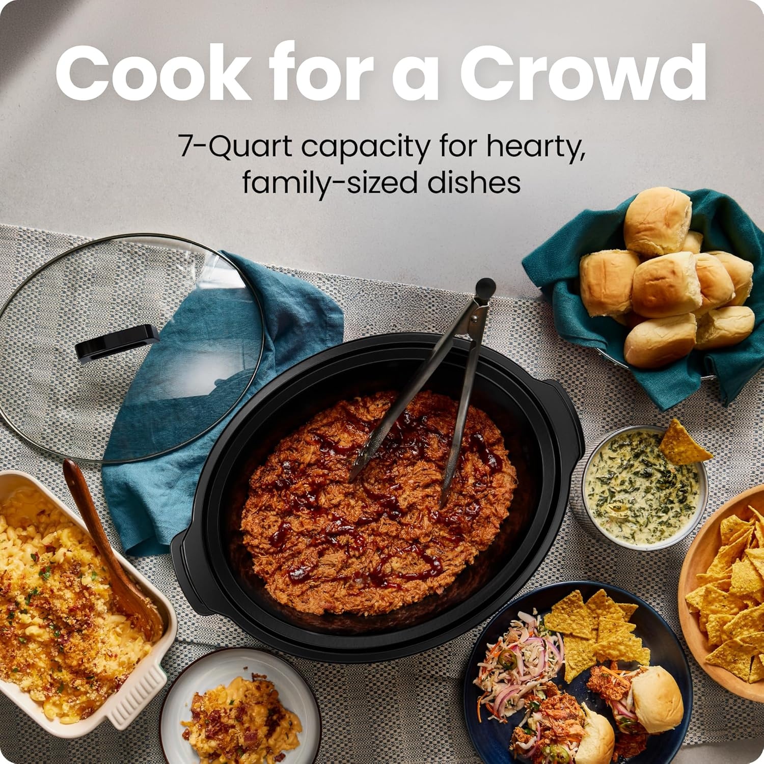 image:imageChefman Slow Cooker 7 Quart Large Family Size Slow Cooker with Low High amp Warm Settings Removable Ceramic Crock Tempered Glass Lid DishwasherSafe for Easy Cleanup Stainless Steel7 Quarts