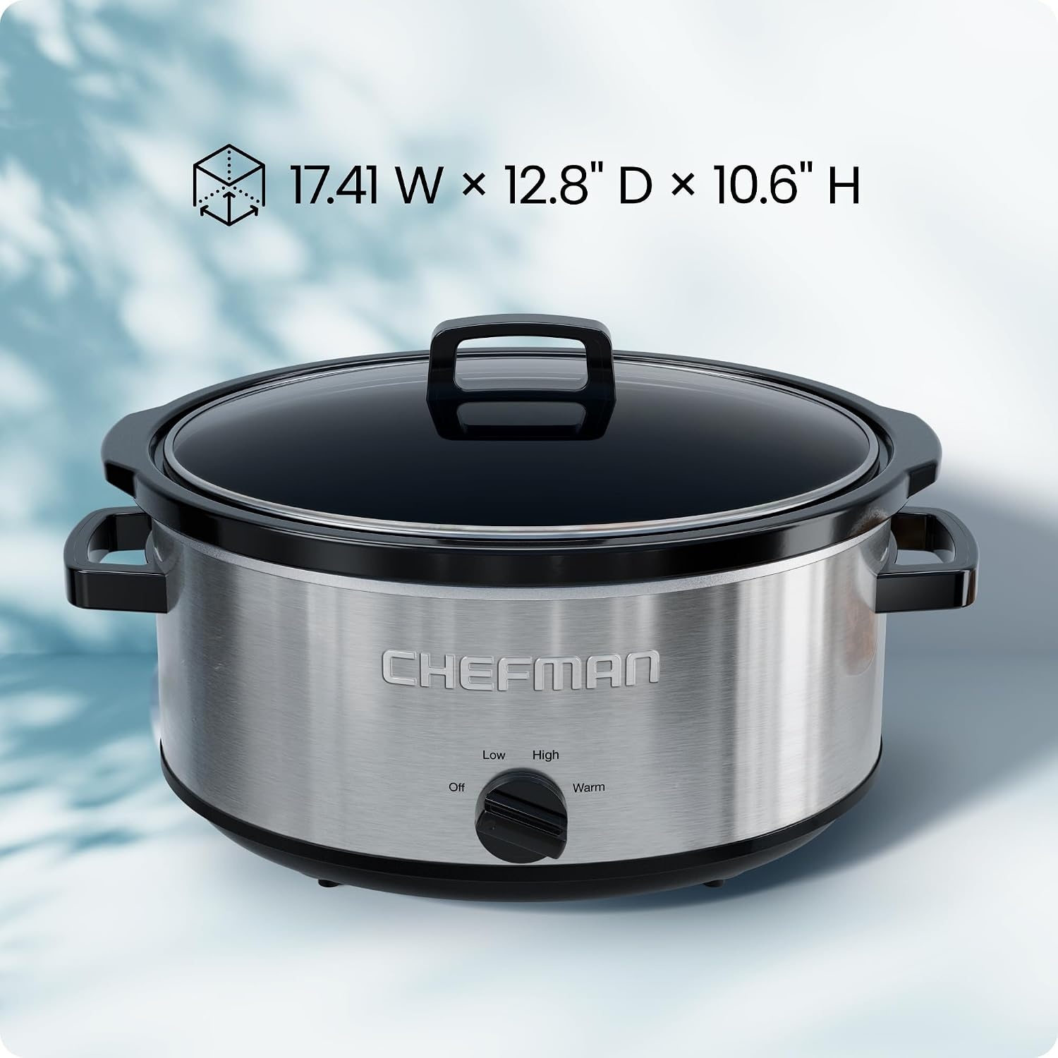 image:imageChefman Slow Cooker 7 Quart Large Family Size Slow Cooker with Low High amp Warm Settings Removable Ceramic Crock Tempered Glass Lid DishwasherSafe for Easy Cleanup Stainless Steel7 Quarts