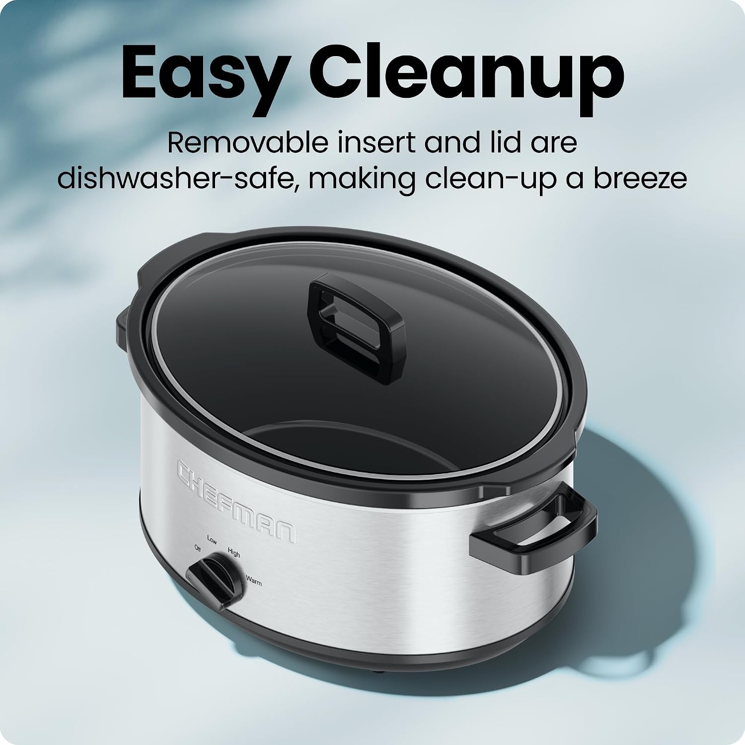 image:imageChefman Slow Cooker 7 Quart Large Family Size Slow Cooker with Low High amp Warm Settings Removable Ceramic Crock Tempered Glass Lid DishwasherSafe for Easy Cleanup Stainless Steel7 Quarts
